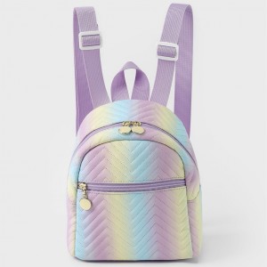 Cross-border women's backpack rainbow multi-color PU quilted backpack stylish and casual high-end school bag ZENITHWAVEG Cross-border women's backpack rainbow multi-color PU quilted backpack stylish and casual high-end school bag ZENITHWAVEG
